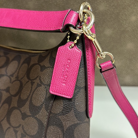 🔥🔥🔥Coach Signature Canvas Pink Leather Strap Crossbody Shoulder Bag - Picture 4 of 15